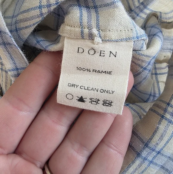 Dôen Sparrow Top In Blue Meadowlark Plaid Ramie Size Small - Picture 15 of 16